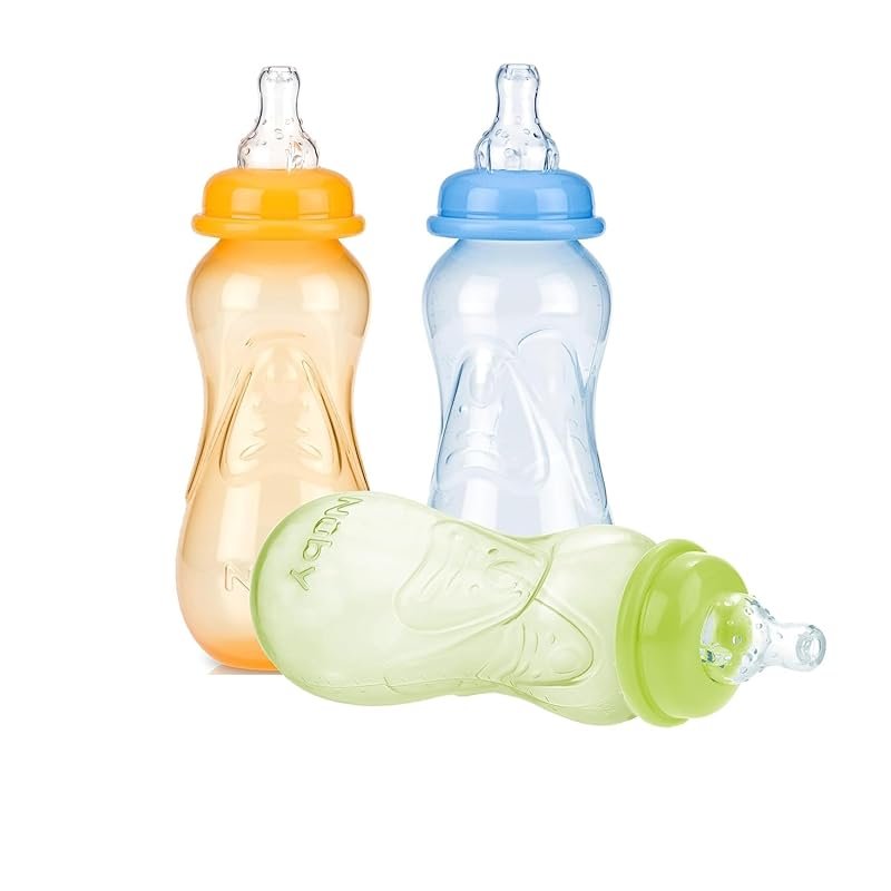 Nuby non drip plastic standard neck baby bottles, 10 oz each, pack of 