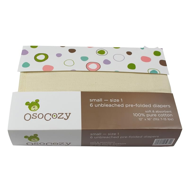 OsoCozy Unbleached Prefold Cloth Diapers Size 1 7 to 15 lb 6 Pack 100 