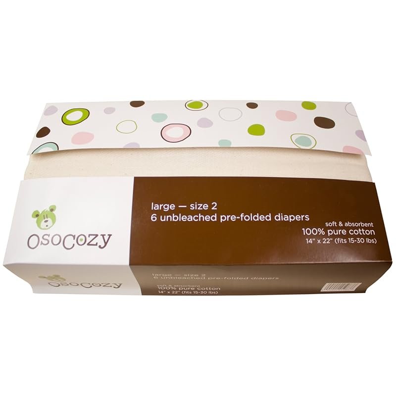 OsoCozy Unbleached Prefold Cloth Diapers Size 2 15-30 lbs 100% Cotton 