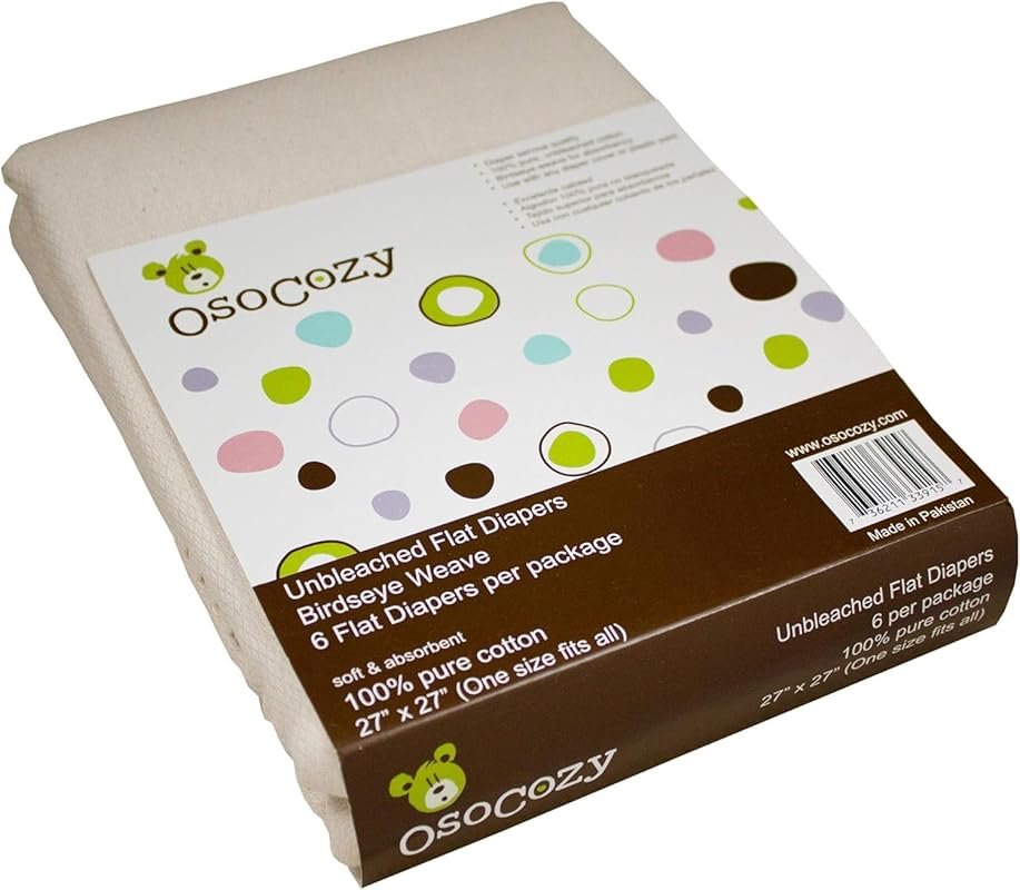 OsoCozy Unbleached Birdseye Flat Cloth Diapers Six Pack 27 by 27 Inche