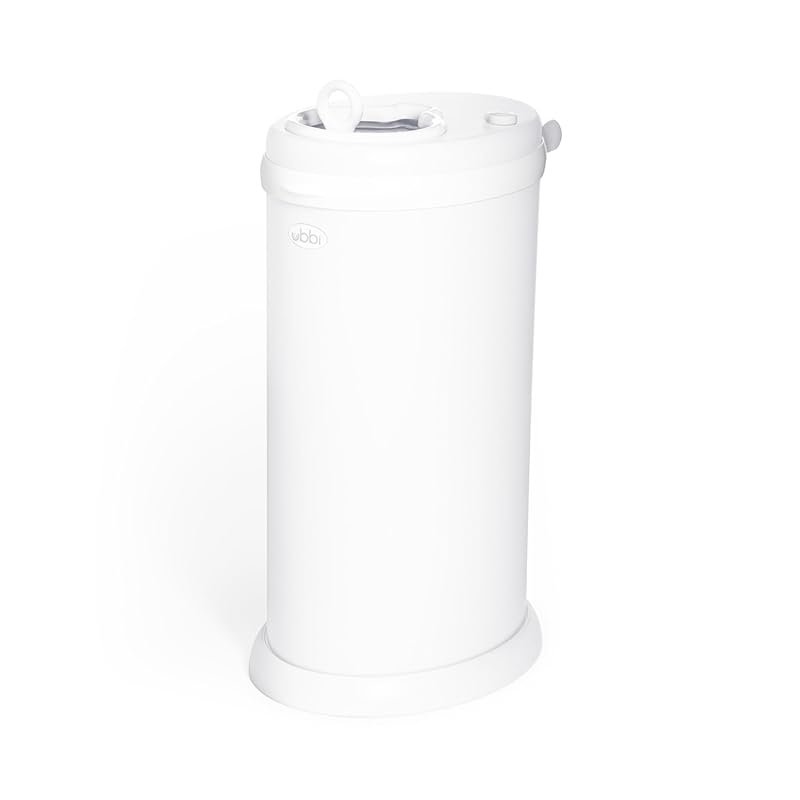 Ubbi Steel Diaper Pail in White with Odor Locking and No Special Bag R