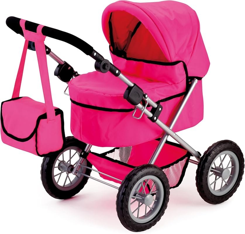 Bayer Trendy Pram in Hot Pink: Adjustable Handle and Shoulder Bag for 