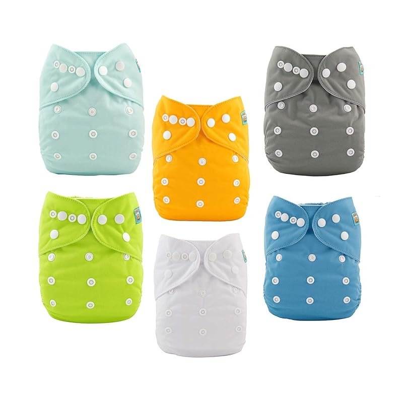 ALVABABY 6-Pack Cloth Diapers with 12 Inserts One-Size Adjustable Wash
