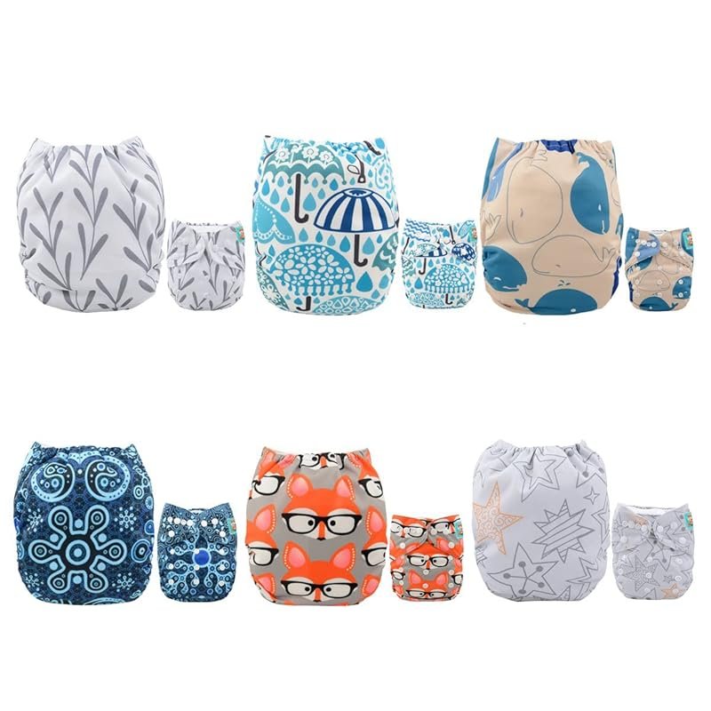 ALVABABY One Size Cloth Diaper Six Pack with Twelve Inserts, Adjustabl