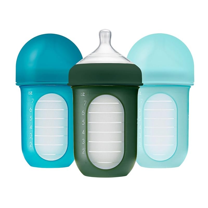 Boon Nursh Silicone Baby Bottle 8oz Medium Flow Food-Safe Platinum Sil