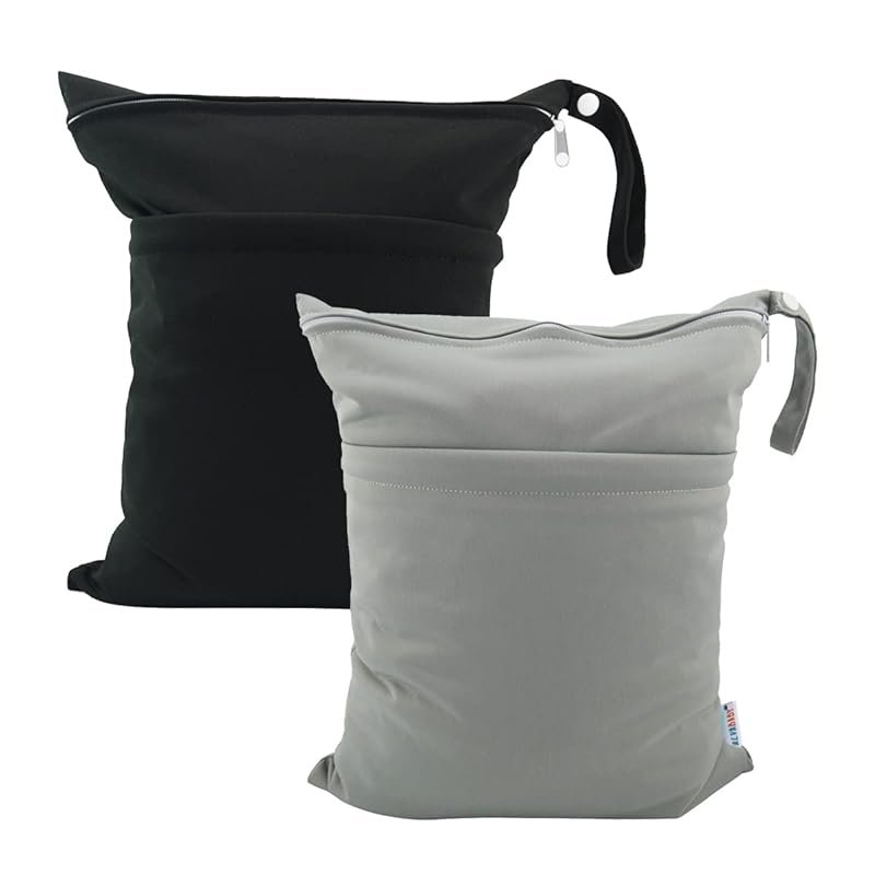 ALVABABY 2-Pack Cloth Diaper Wet Dry Bag, Waterproof, Reusable with Tw