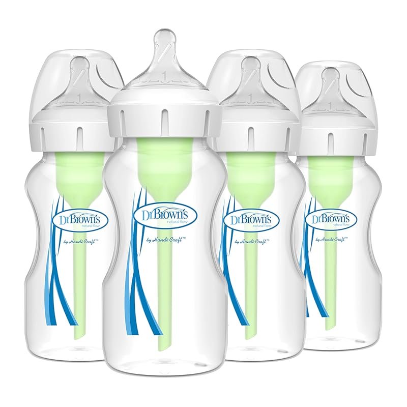 Dr Brown's Options Plus wide neck plastic baby bottles, 9 oz, Level 1 