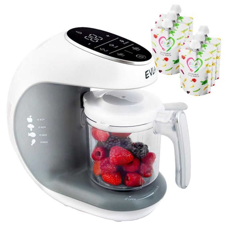 EVLA'S Baby Food Maker with Steamer, Blender, Touch Screen, and Reusab