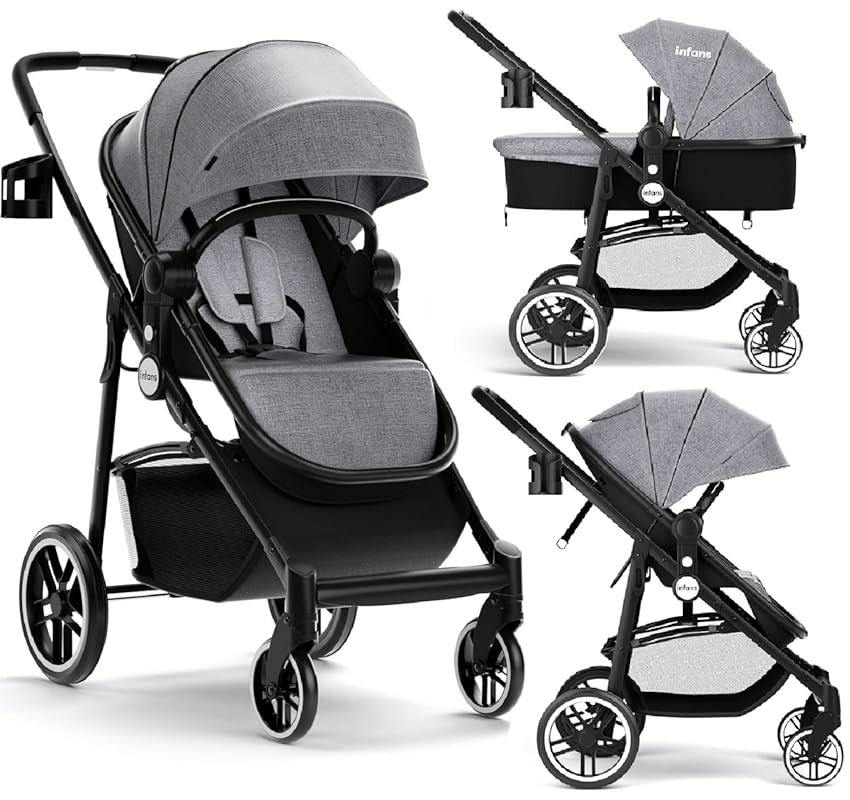 INFANS 2 in 1 High Landscape Baby Stroller and Reversible Bassinet Pra
