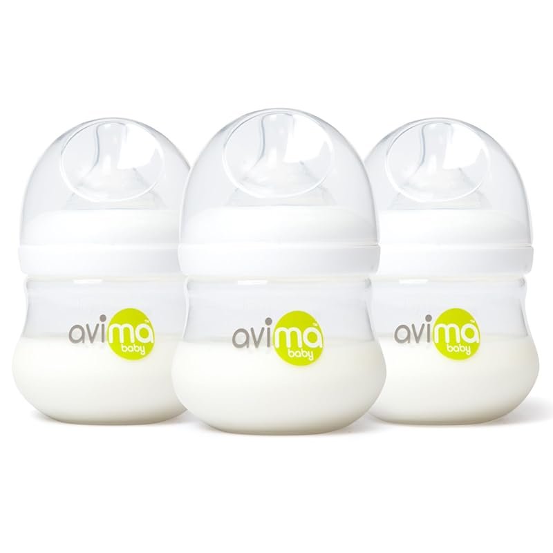 Avima Anti-Colic 4oz Bottles, Slow Flow Nipples, Wide Neck, BPA-Free,
