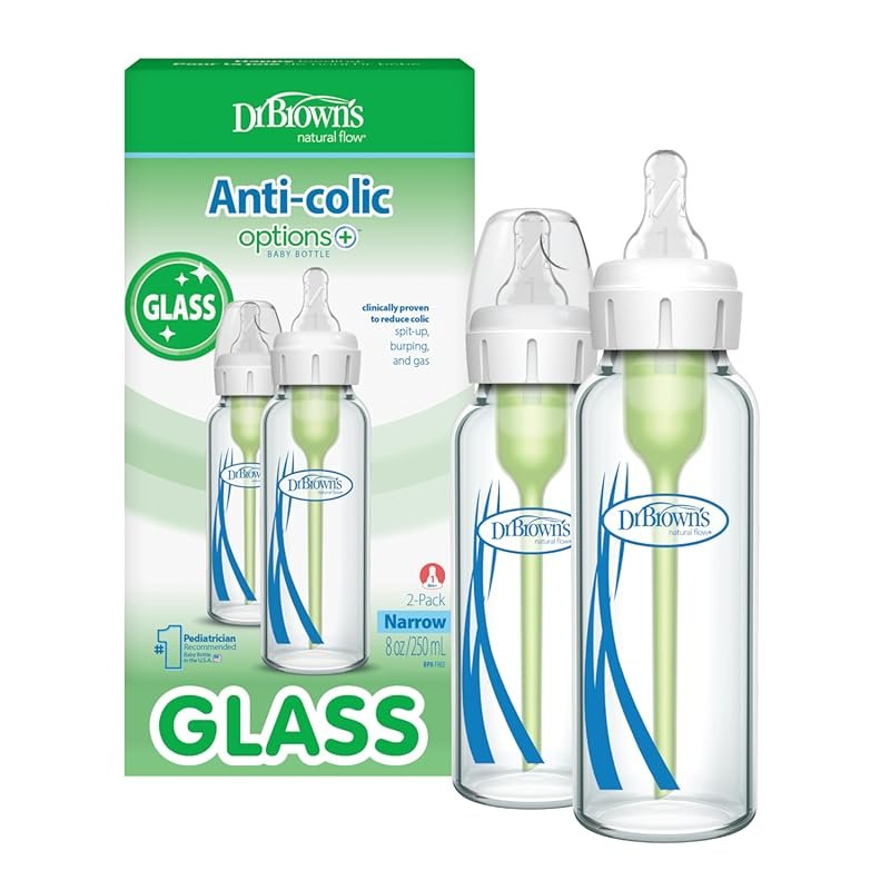 Dr. Brown's Anti-Colic Options Narrow Glass 8 oz Bottles with Level 1 