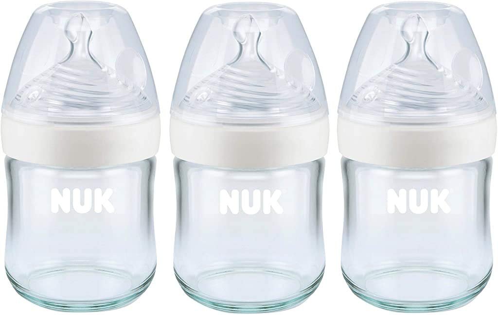 NUK Simply Natural glass baby bottles with breast like nipples, BPA fr