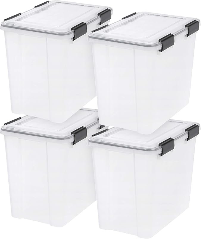 IRIS USA WeatherPro 32 Qt Storage Bins 4-Pack Gasket Lid BPA-Free Tigh