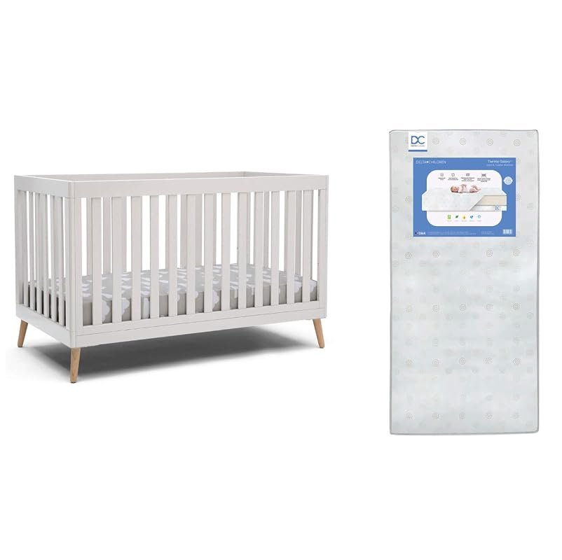 Delta Children Essex 4-in-1 Convertible Crib, Bianca White, Natural Le