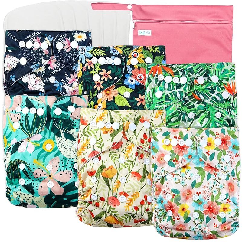 Leekalos One Size Cloth Diaper Reusable with Inserts and Wet Bag Adjus