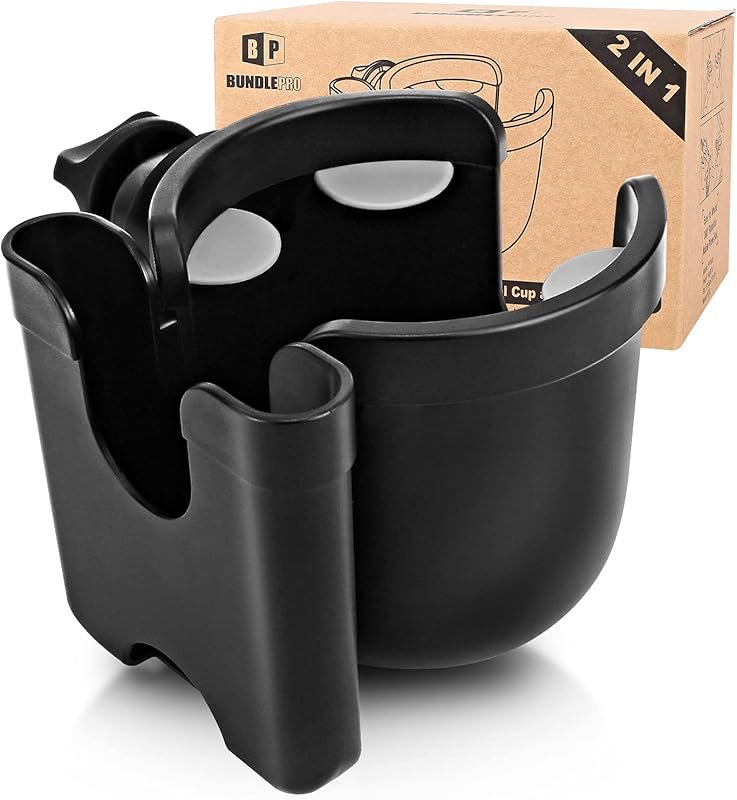 2-in-1 Universal Stroller Cup Holder with Phone Case and 360-Degree Ro