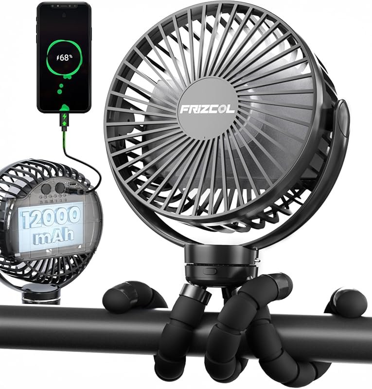 Portable Stroller Fan with 12000mAh Battery and Power Bank Function fo