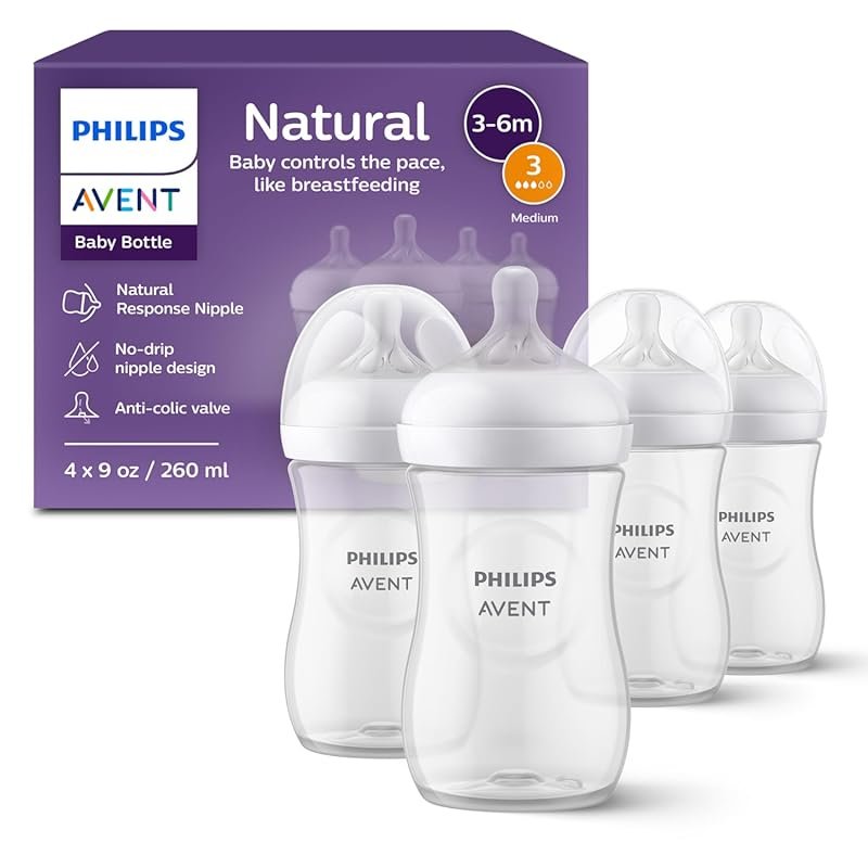 Philips Avent Natural 9oz Baby Bottles with Natural Response Medium Fl