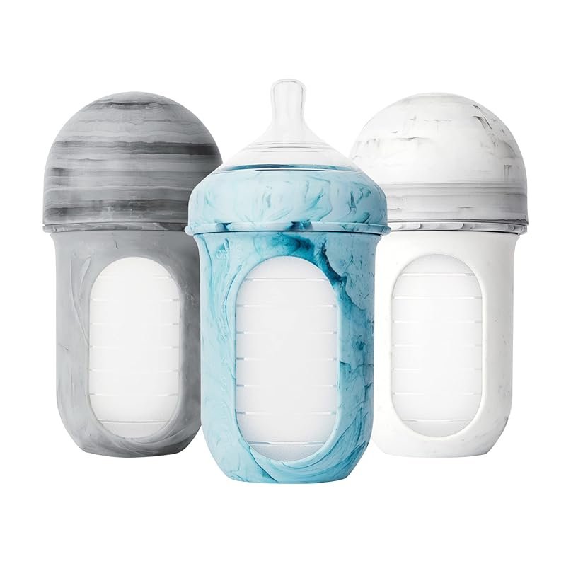 Boon Nursh Silicone Baby Bottle Touch Platinum Food-Safe Medium Flow 8