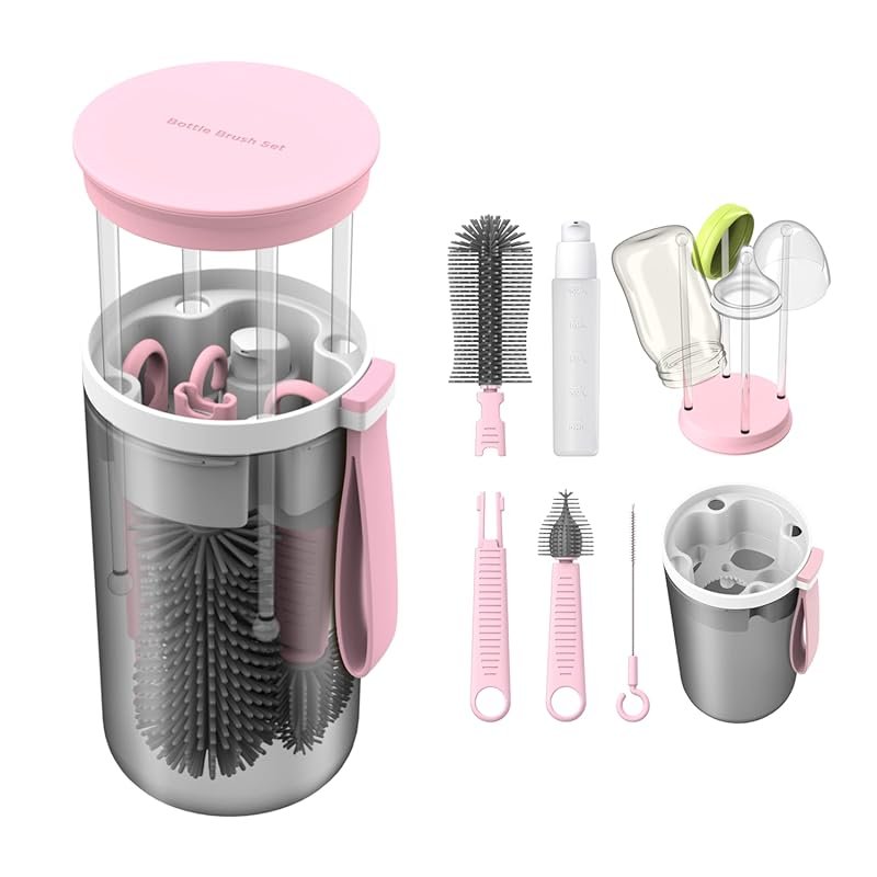 Travel baby bottle cleaning set extendable silicone brush nipple brush