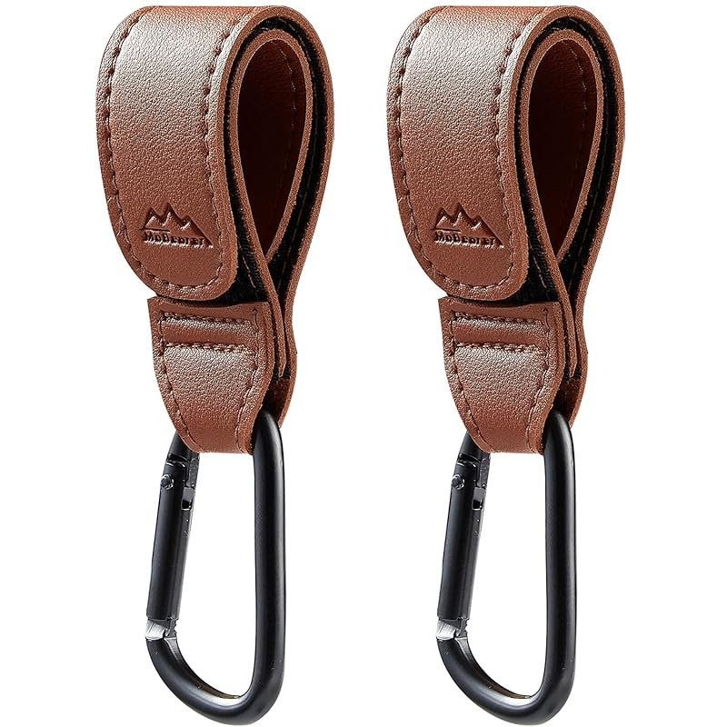 Vegan Leather Baby Stroller Hooks for Hanging Diaper Bags and Grocery 