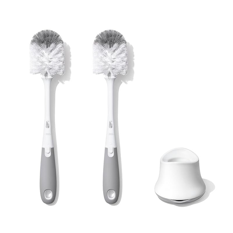 OXO Tot bottle brush with nipple cleaner and stand, gray 2-pack best b