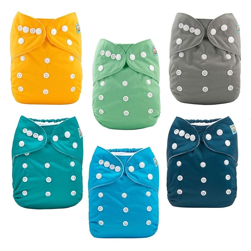 ALVABABY 6-Pack Baby Cloth Diaper Covers with 12 Inserts, One-Size Adj