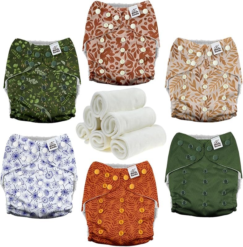 Mama Koala 3.0 pocket cloth diapers 6 pack with AWJ lining and six 4-l