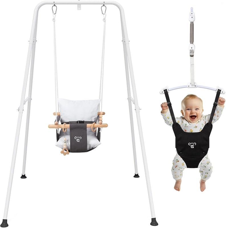 Foldable 2-in-1 Baby Jumper and Swing Set with Stable Stand for Health