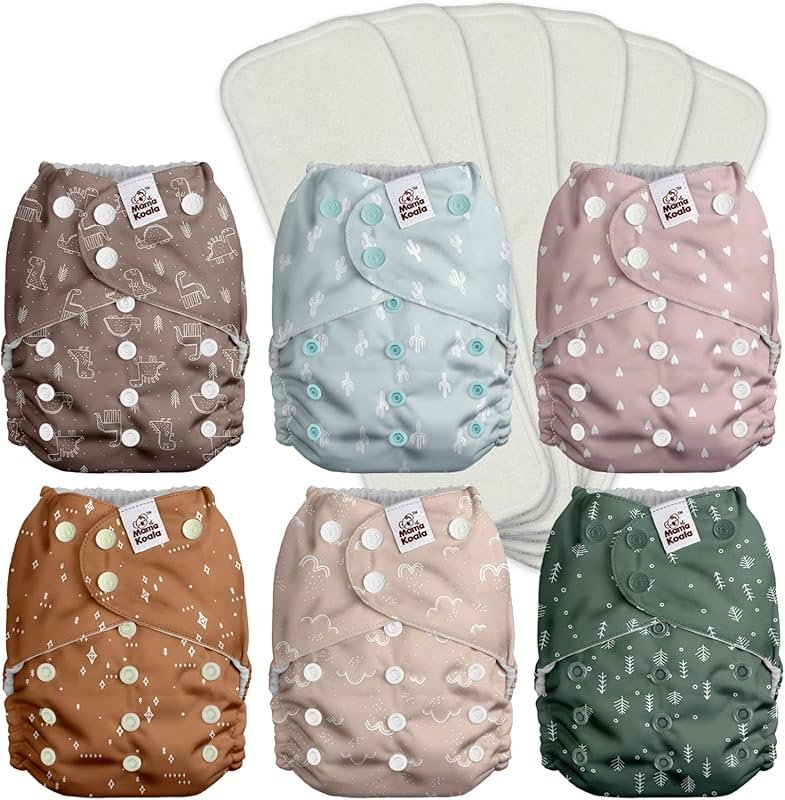 Mama Koala 3.0 Pocket Cloth Diapers with Suede Lining 6 Pack with Six