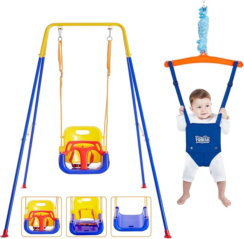 FUNLIO 2-in-1 Baby Jumper and Swing Set with Foldable Metal Stand for 