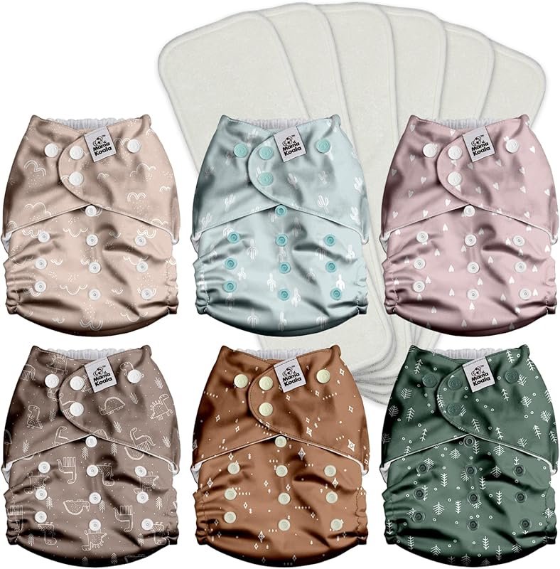 Mama Koala 3.0 Pocket Cloth Diapers 6 Pack Four Layer Natural Inserts 