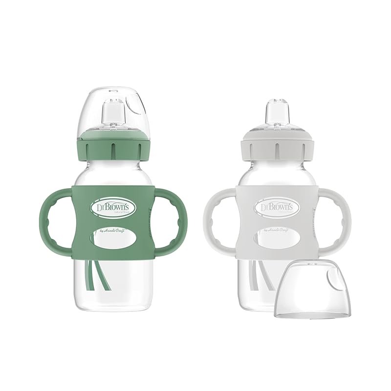 Dr Brown's Milestones Wide Neck Sippy Bottle 9oz Silicone Handles Soft
