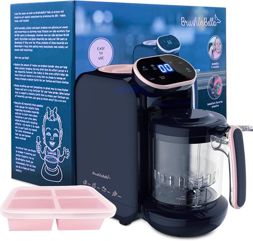 BrushinBella 5-in-1 Baby Food Processor with Steamer, Grinder, Touch S
