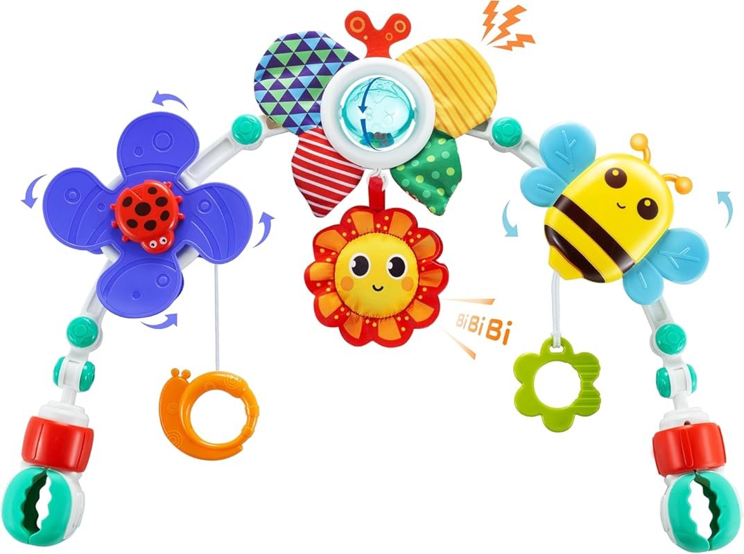 Lynncare Adjustable Stroller Activity Arch with Hanging Sensory Toys f