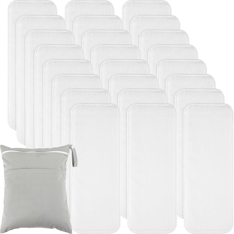 24-Pack Reusable Microfiber Cloth Diaper Inserts 3-Layer Absorbent Bre