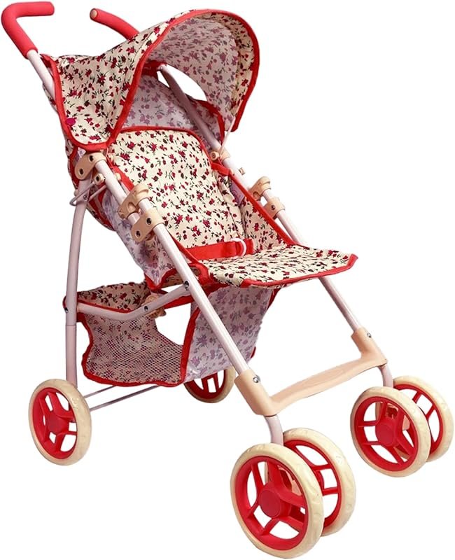 Baby Doll Stroller with Coral Floral Print: 28-Inch Toy Stroller with 