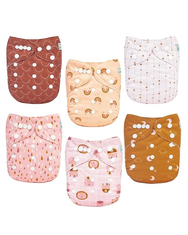 ALVABABY 6 Pack Pocket Cloth Diapers with 12 Inserts One Size Adjustab