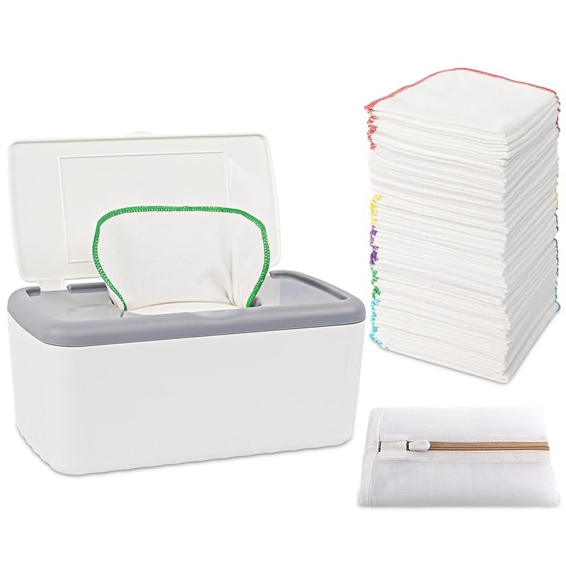 Flannel Cloth Baby Wipes 54 Pack with Dispenser Reusable Natural Skin 