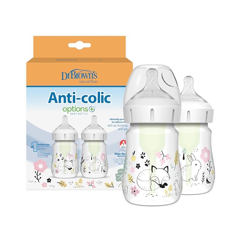 Dr. Brown's Options Plus Wide Neck Anti-Colic Baby Bottles 5 oz Level 