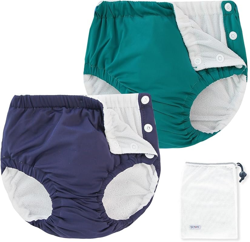 EZ Moms Reusable Swim Diapers 2-Pack Size 3T, Washable Snap Waterproof