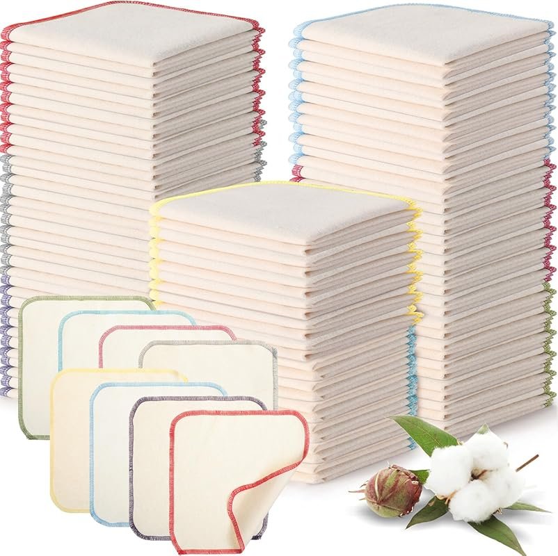 Mixweer Flannel Cloth Baby Wipes 96 Pack Reusable Washable Natural Unb