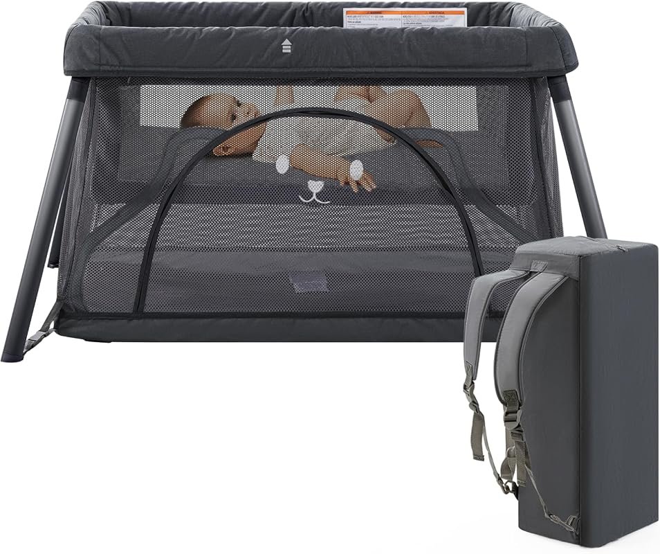 Portable Baby Travel Crib, Lightweight Pack and Play with Backpack Des