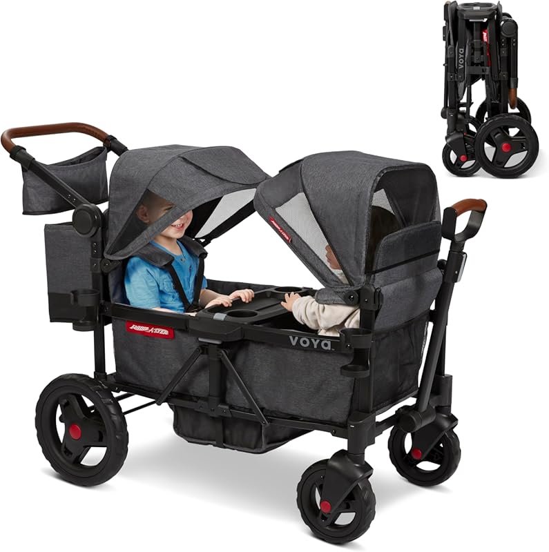 Radio Flyer Voya Stroller Wagon for Toddlers with Dual Canopies and Co
