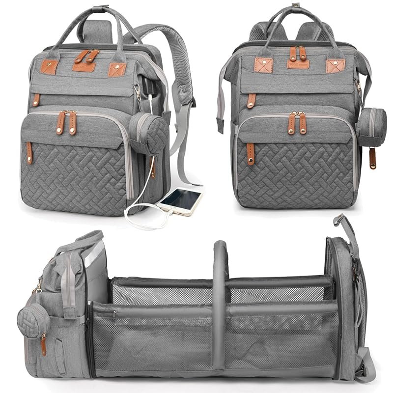 Waterproof Diaper Bag Backpack with Changing Station USB Charging Port