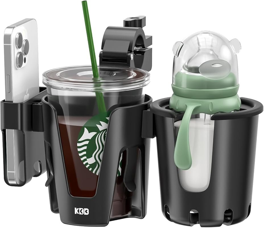 KDD Stroller Cup Holder with Phone Holder, Removable Bottle, and 360-D