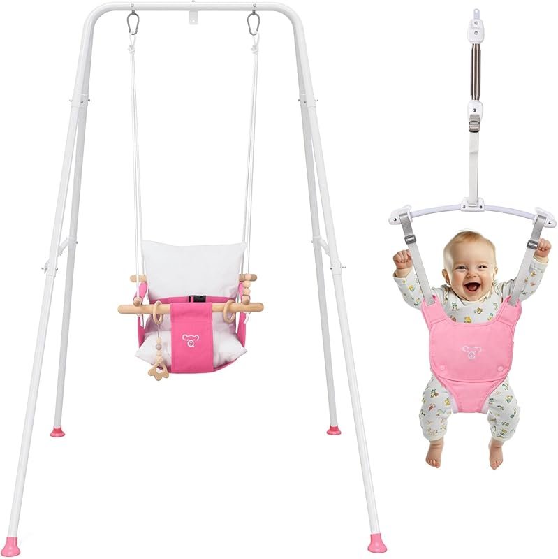 2-in-1 Baby Jumper Swing Set with Foldable Stand for Stable Indoor and