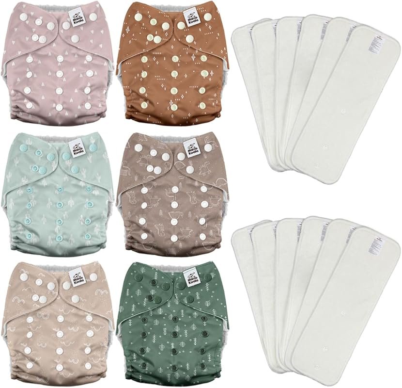 Mama Koala 3.0 pocket cloth diapers 6-pack with 12 five-layer bamboo i