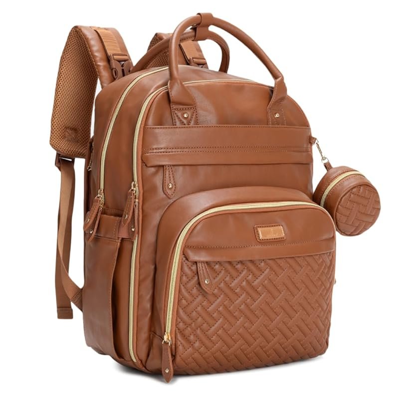 BabbleRoo Leather Diaper Bag Backpack - Baby Essentials Travel Baby Ba