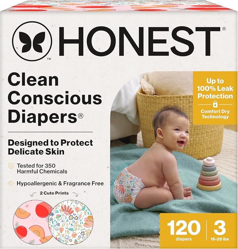The Honest Company Comfort Dry Disposable Diapers for Sensitive Skin, 